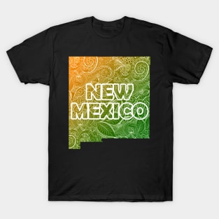 Colorful mandala art map of New Mexico with text in green and orange T-Shirt